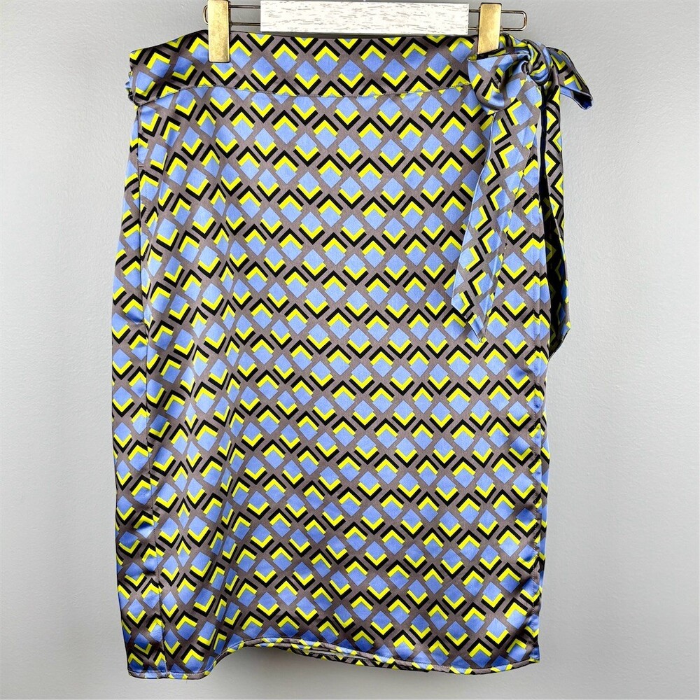 Wildfang Wrap Skirt Women’s Multicolor Geometric Print Midi Ties on Side